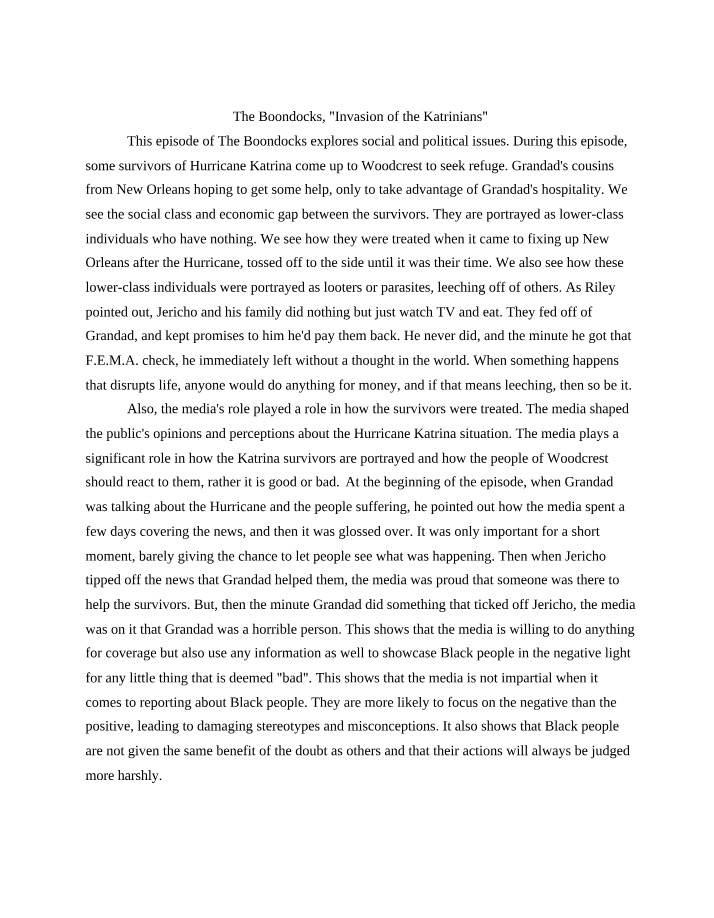 Social and Political Issues - The Boondocks Invasion of the Katrinians