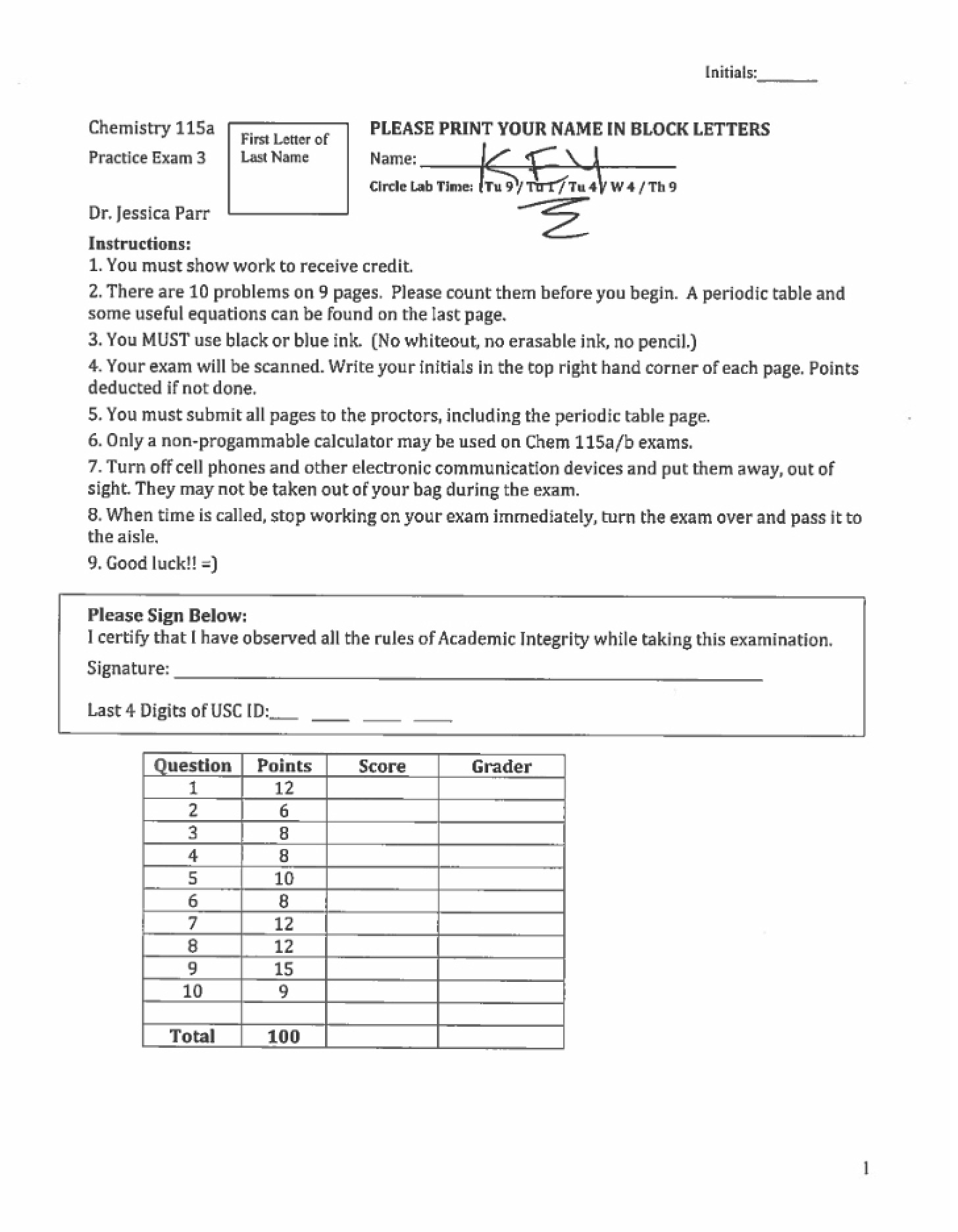 Solutions for Sample Exam 3