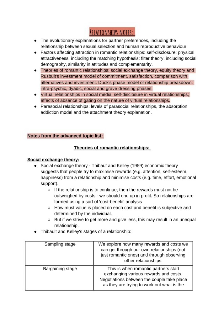 Notes on Relationships