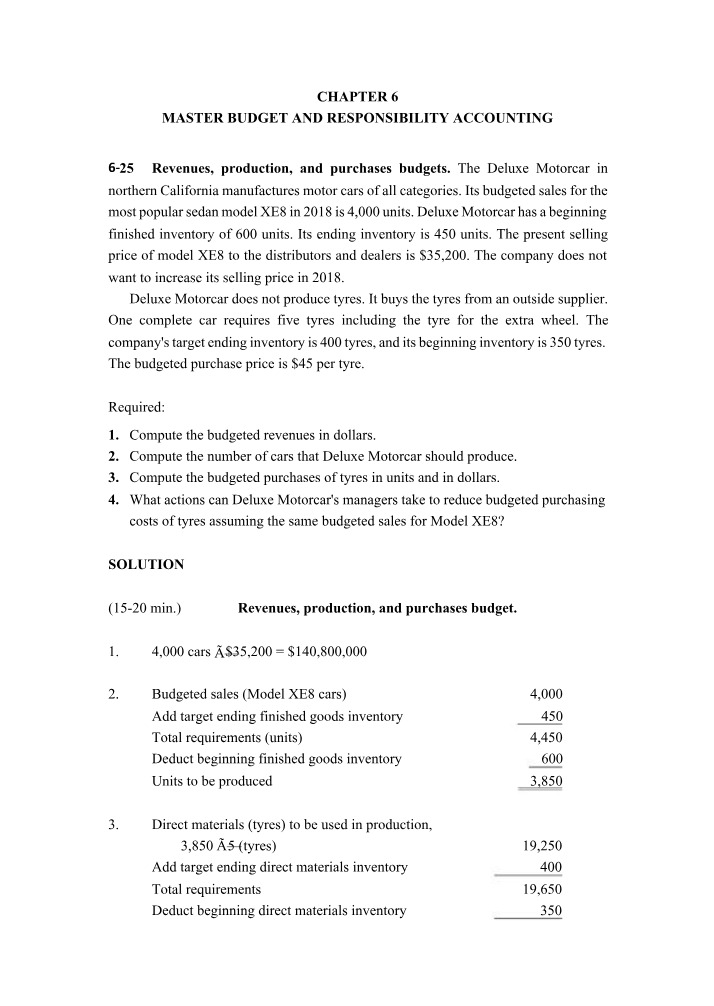 Case Study - Budgeting for Revenues, Production, and Purchases