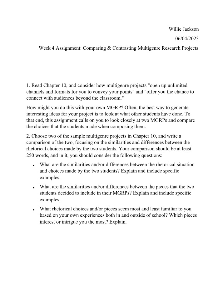Week 4 Assignment - Willie Jackson