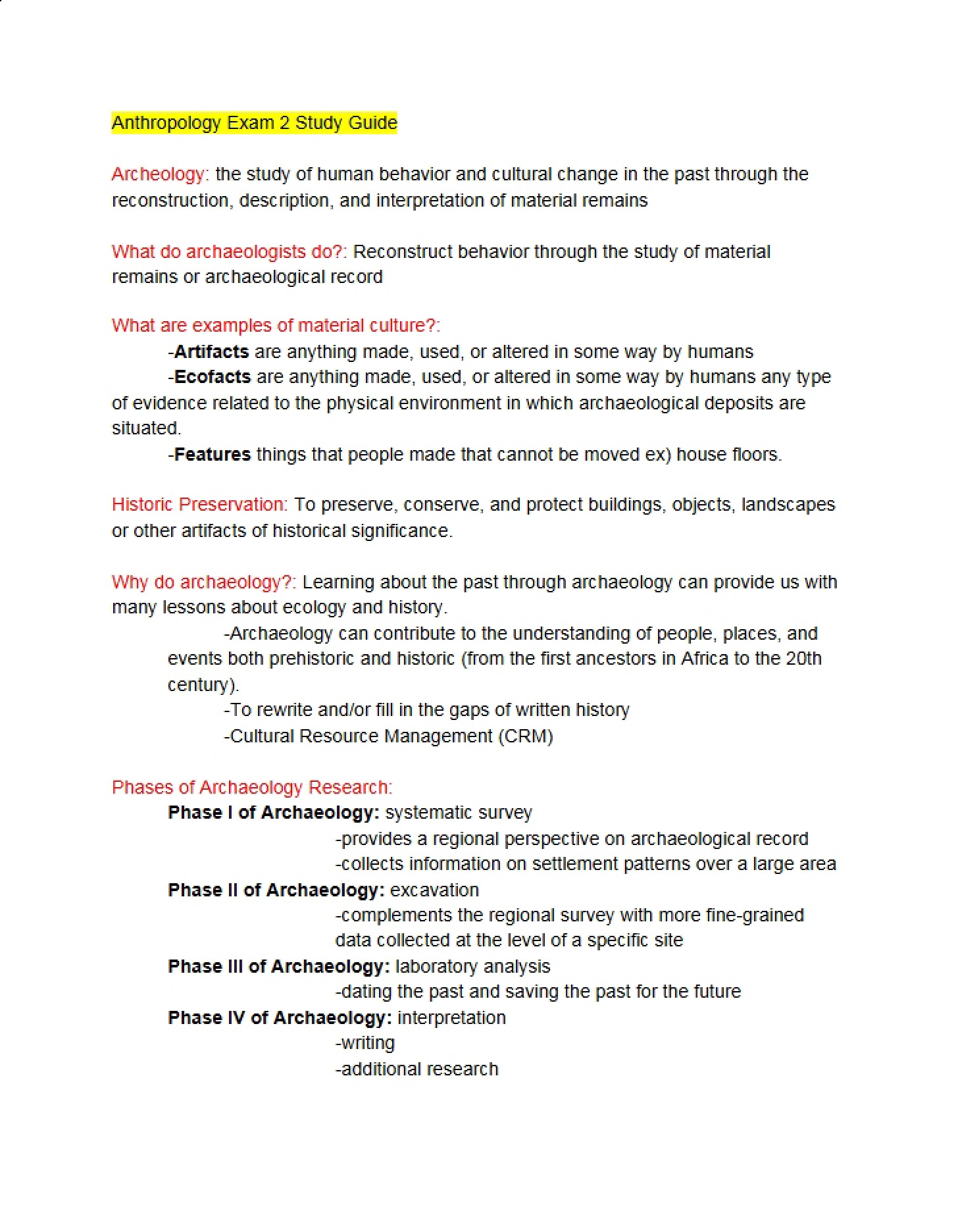 Study Guide Anthropology Exam 2