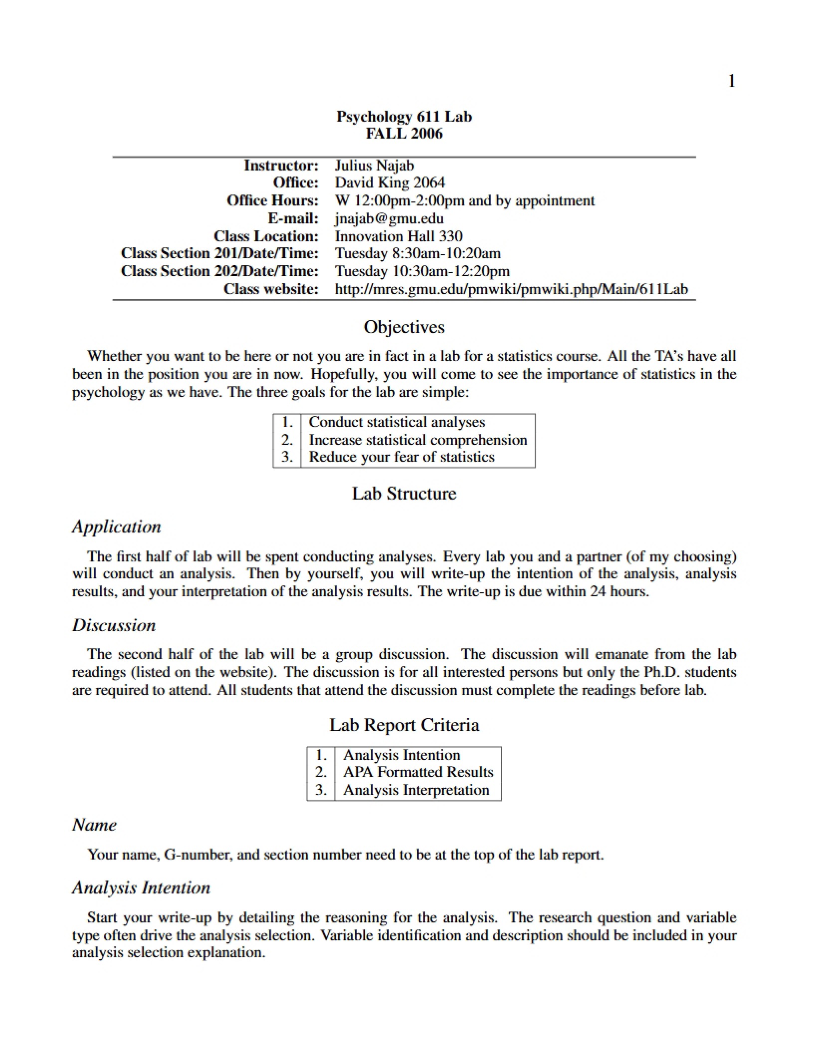 Advanced Statistics Course Information
