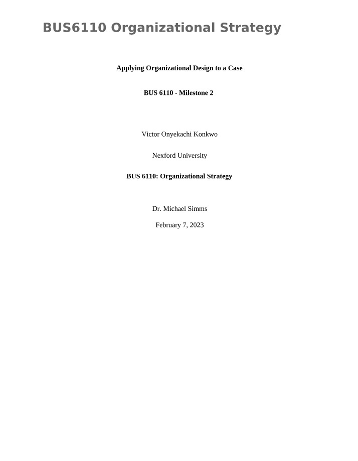 Organizational Strategy - BUS6110