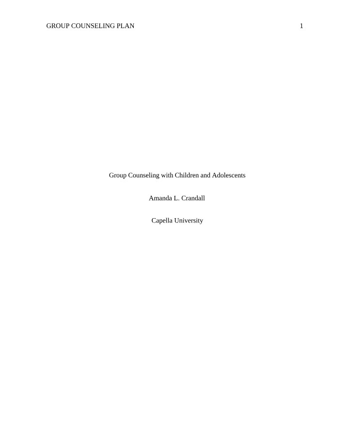 Counseling Diverse Populations - Group Plan