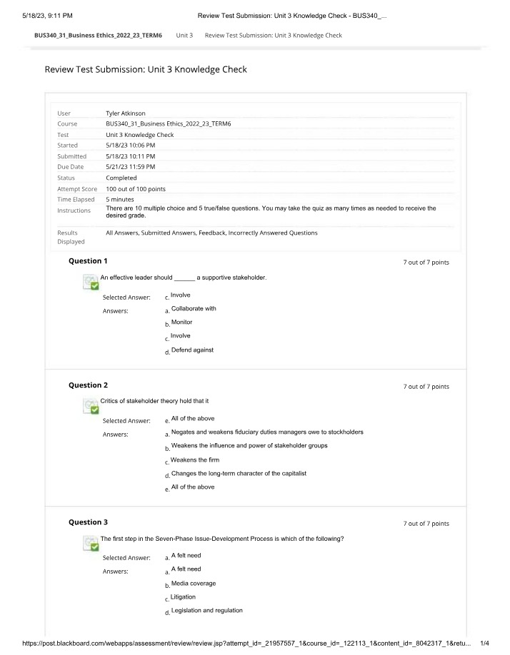 Knowledge Check for Unit 3