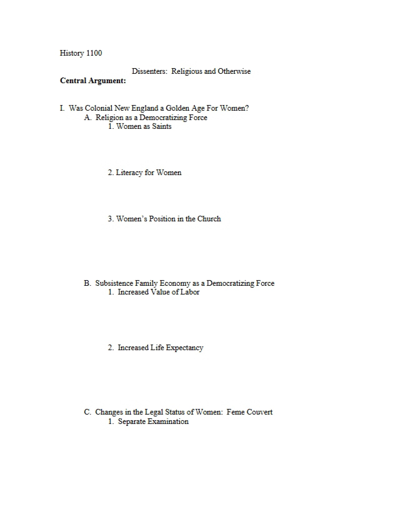 Dissenters Outline