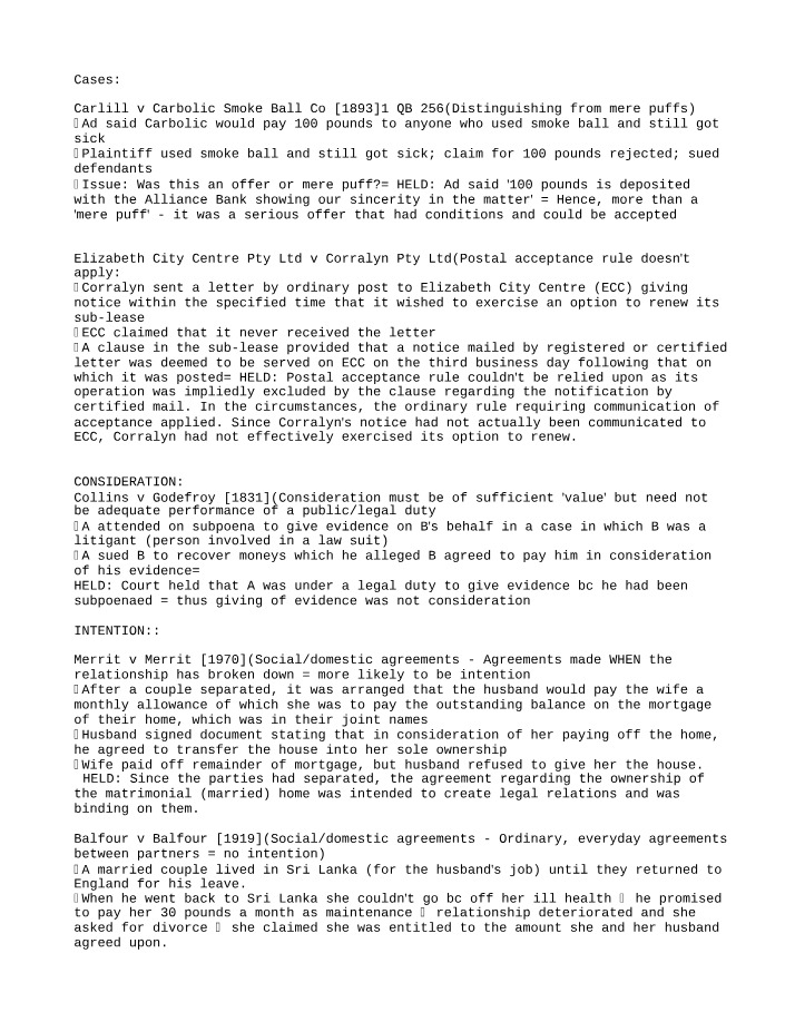 LAWS1101 - Legal Cases
