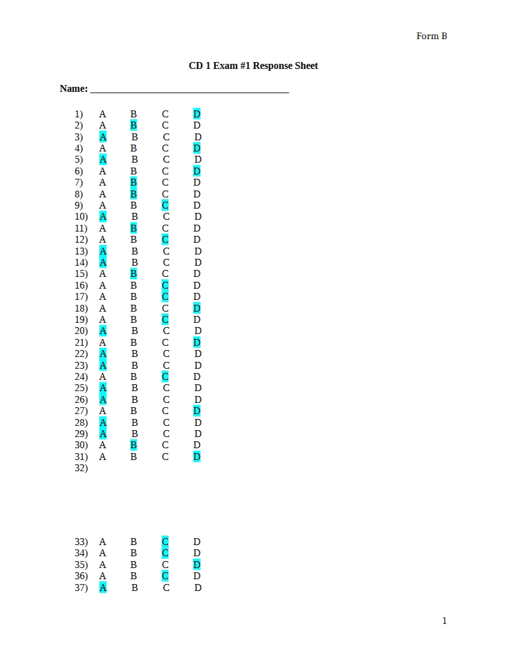Answer Key 1B