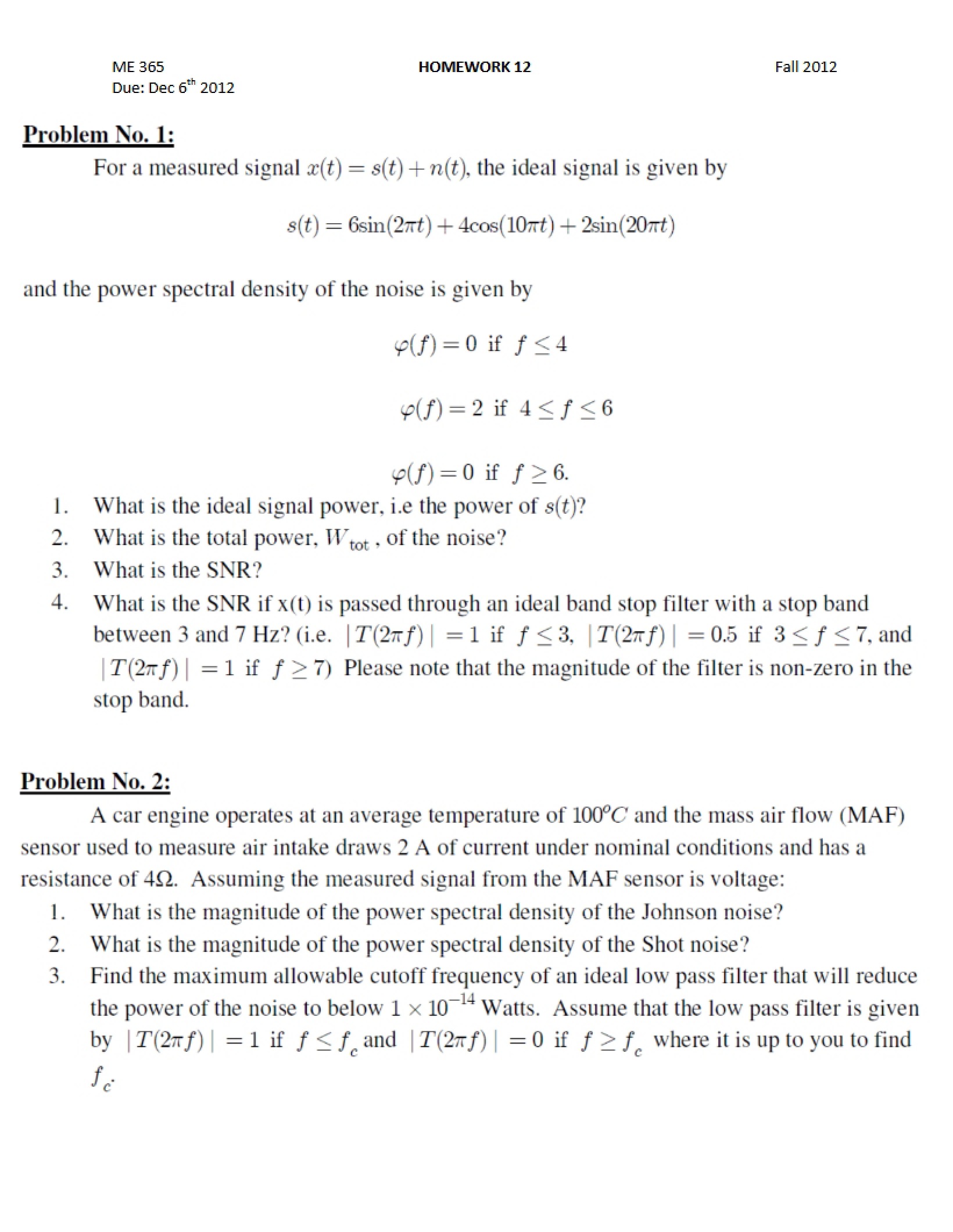 Fall 2012 Homework Twelve