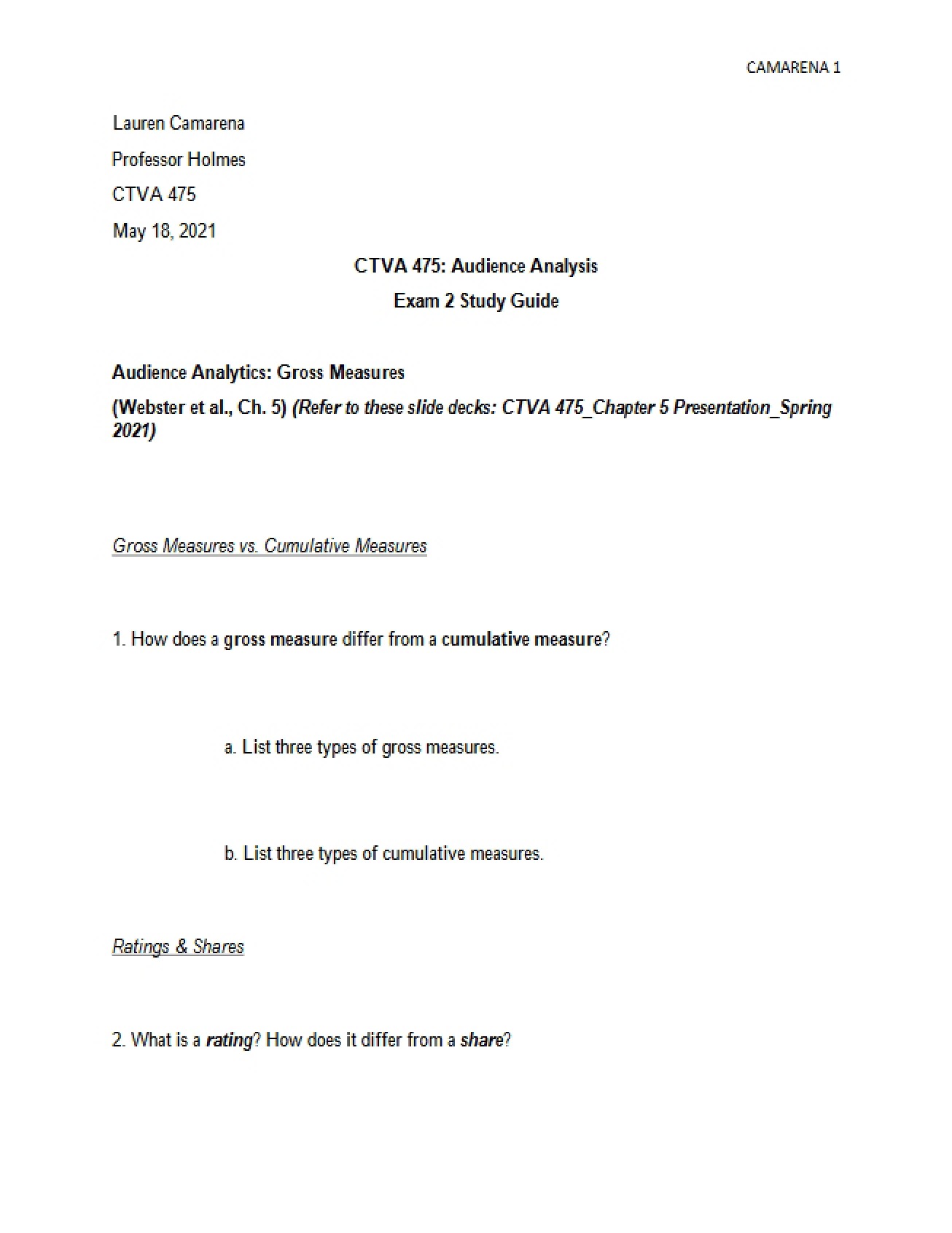 Study Guide for Exam Two