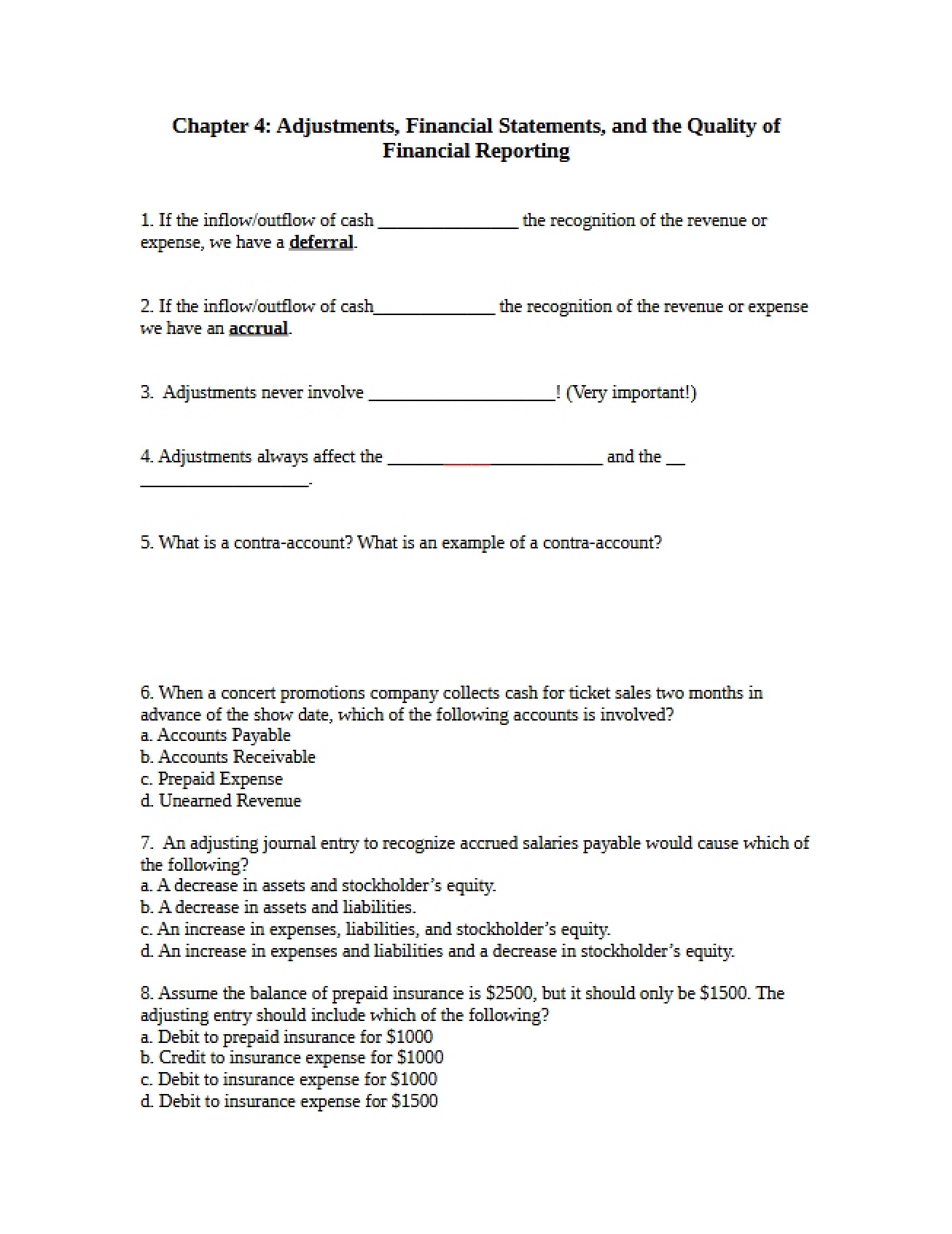 Materials for Financial Accounting's Chapter Four