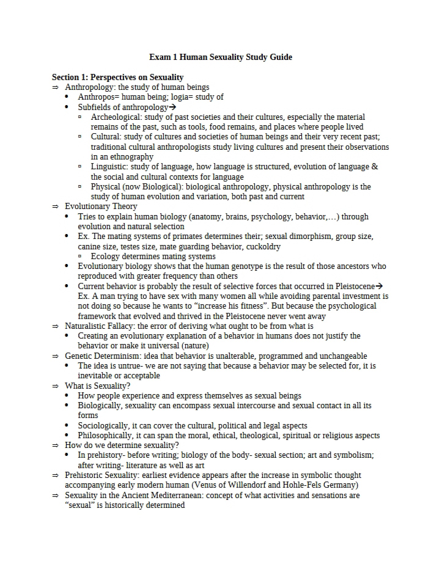 Study Resource for Human Sexuality (Exam 1)