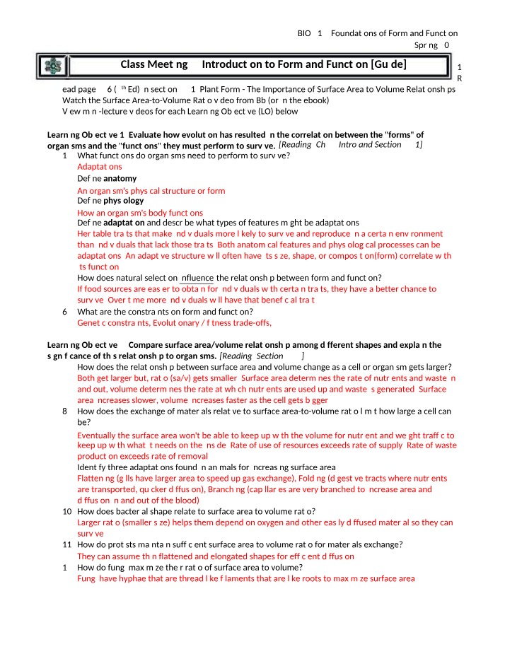 Introduction to Form and Function - Class Meeting 2
