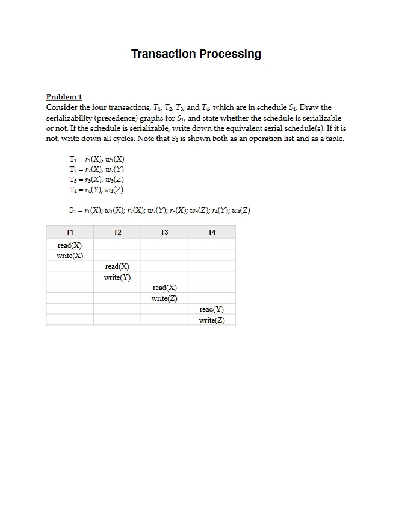 Study Problems Transaction Processing