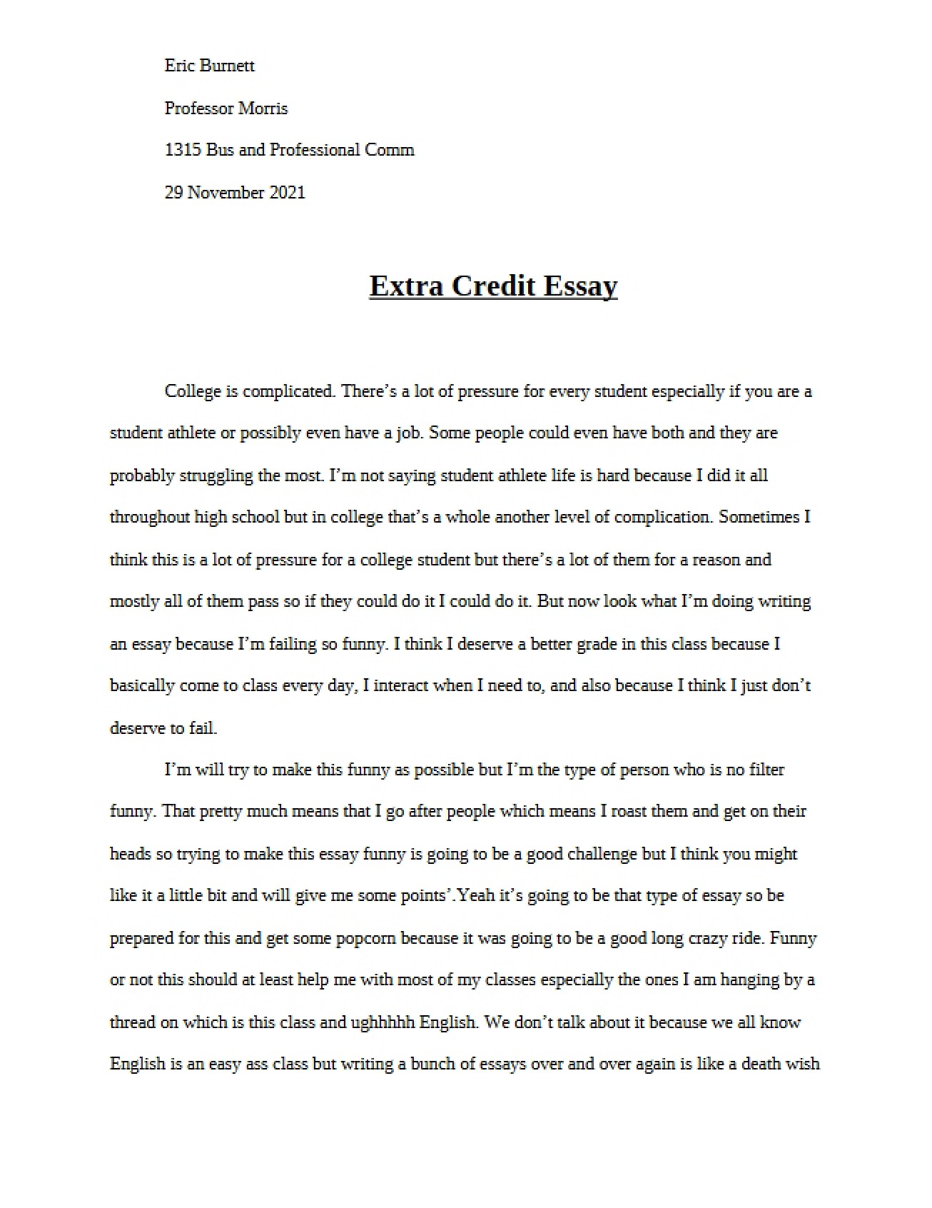 Essay for Extra Credit in Composition