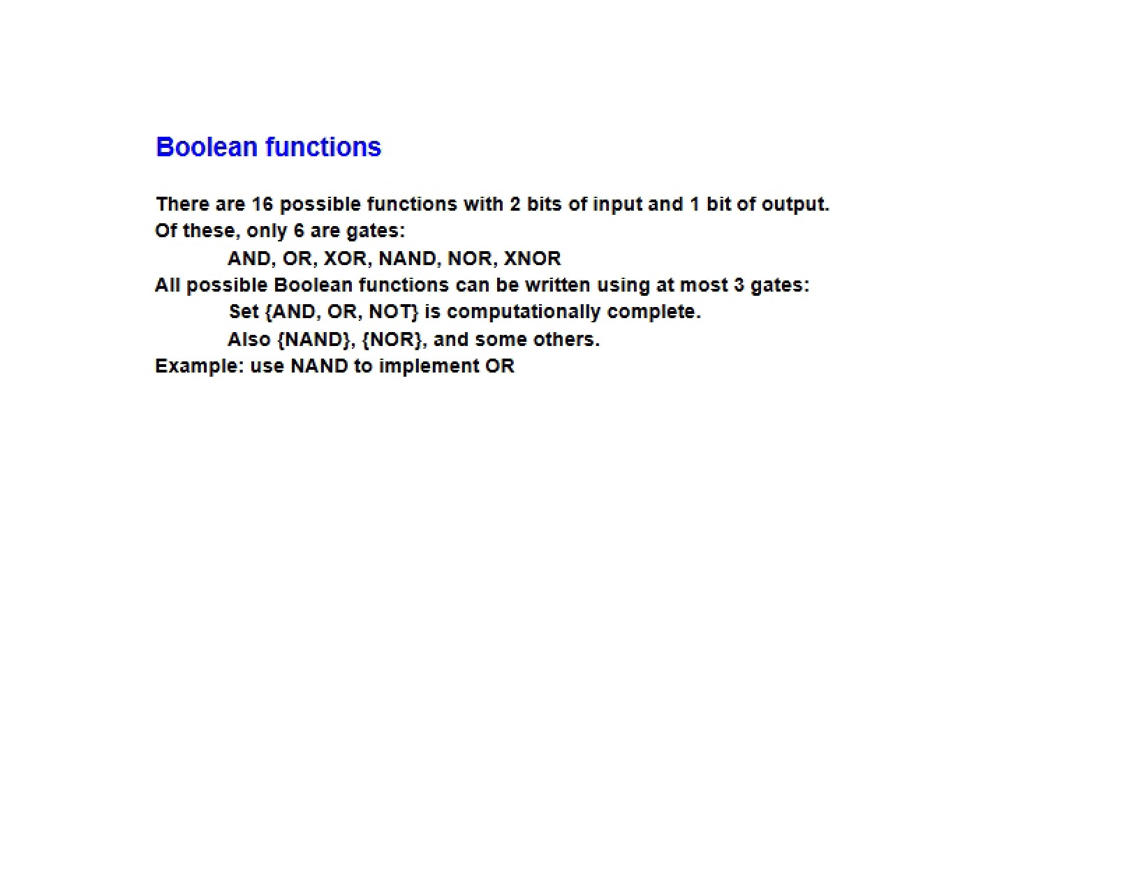 Functions of Boolean Logic