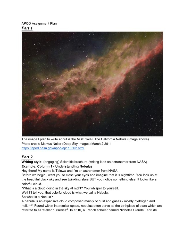 Plan for APOD Assignment