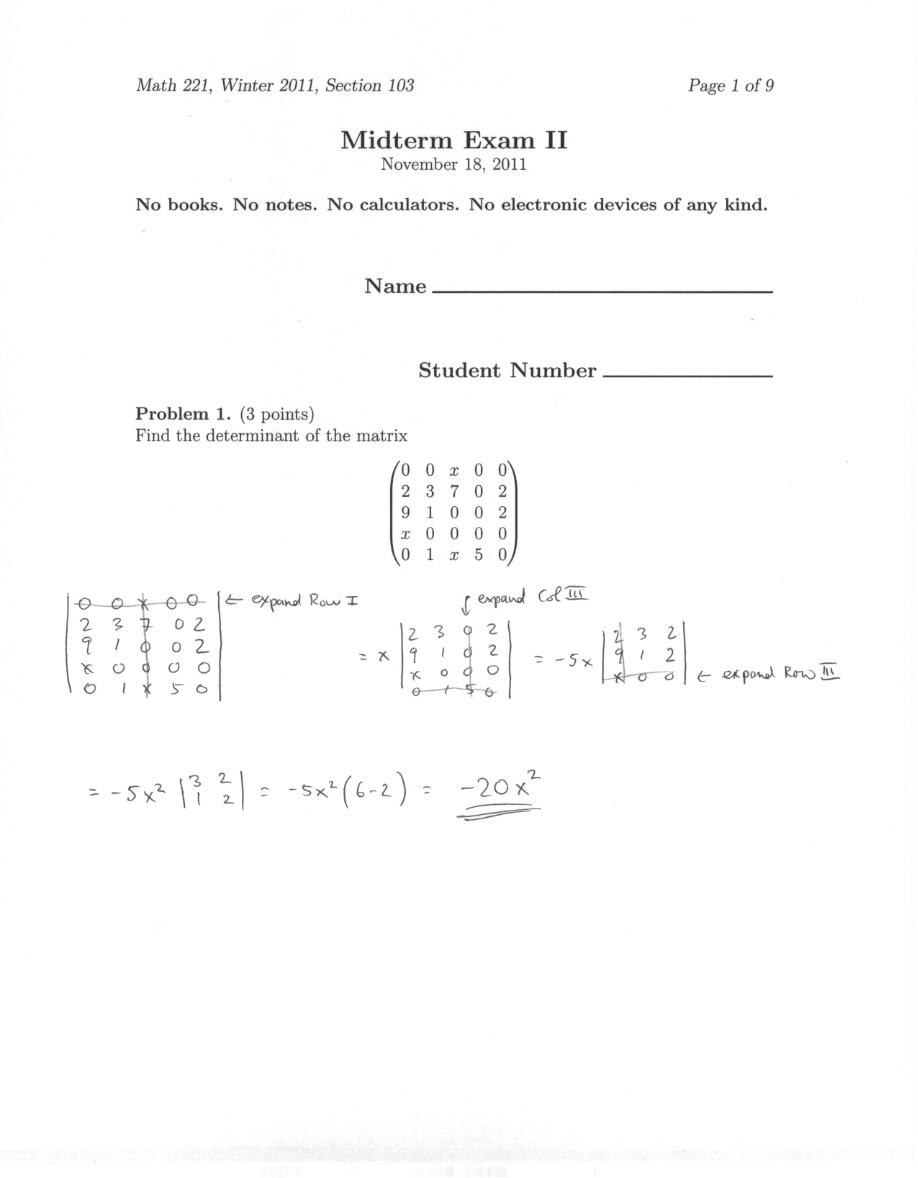Winter 2011 Midterm Exam II for Math 221