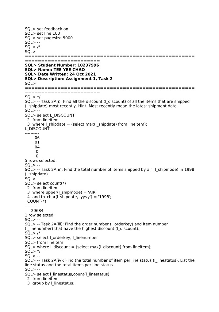 Task 2 of SQL Assignment 1