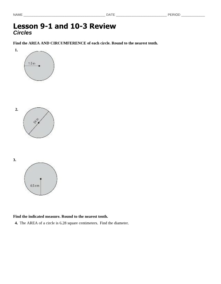 Circle Area, Circumference Calculation and Measurement