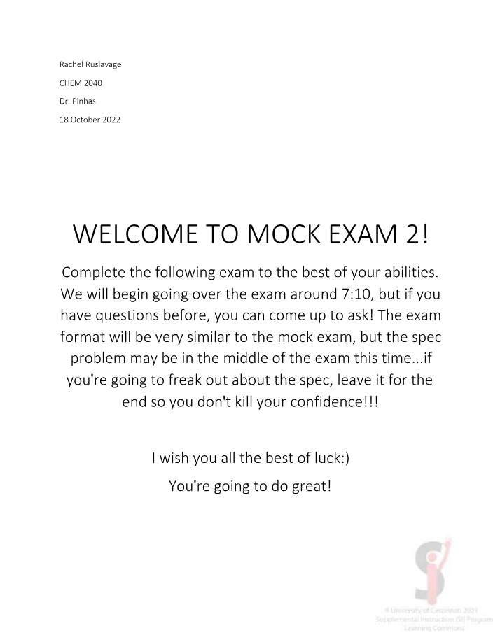 Organic Chemistry Mock Exam 2 - Classify and Name Compounds