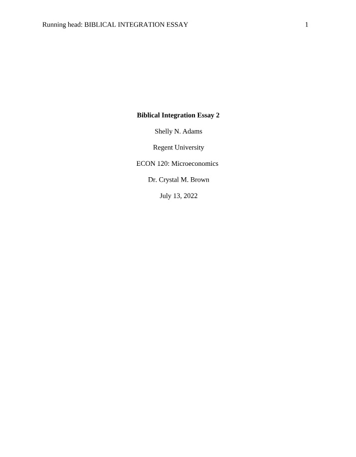 Essay 2 on Biblical Integration