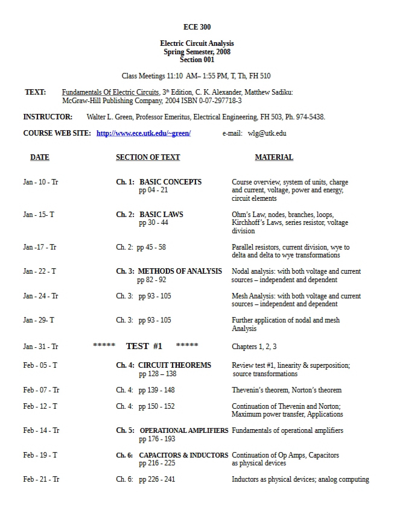 ECE 300 Course Plan