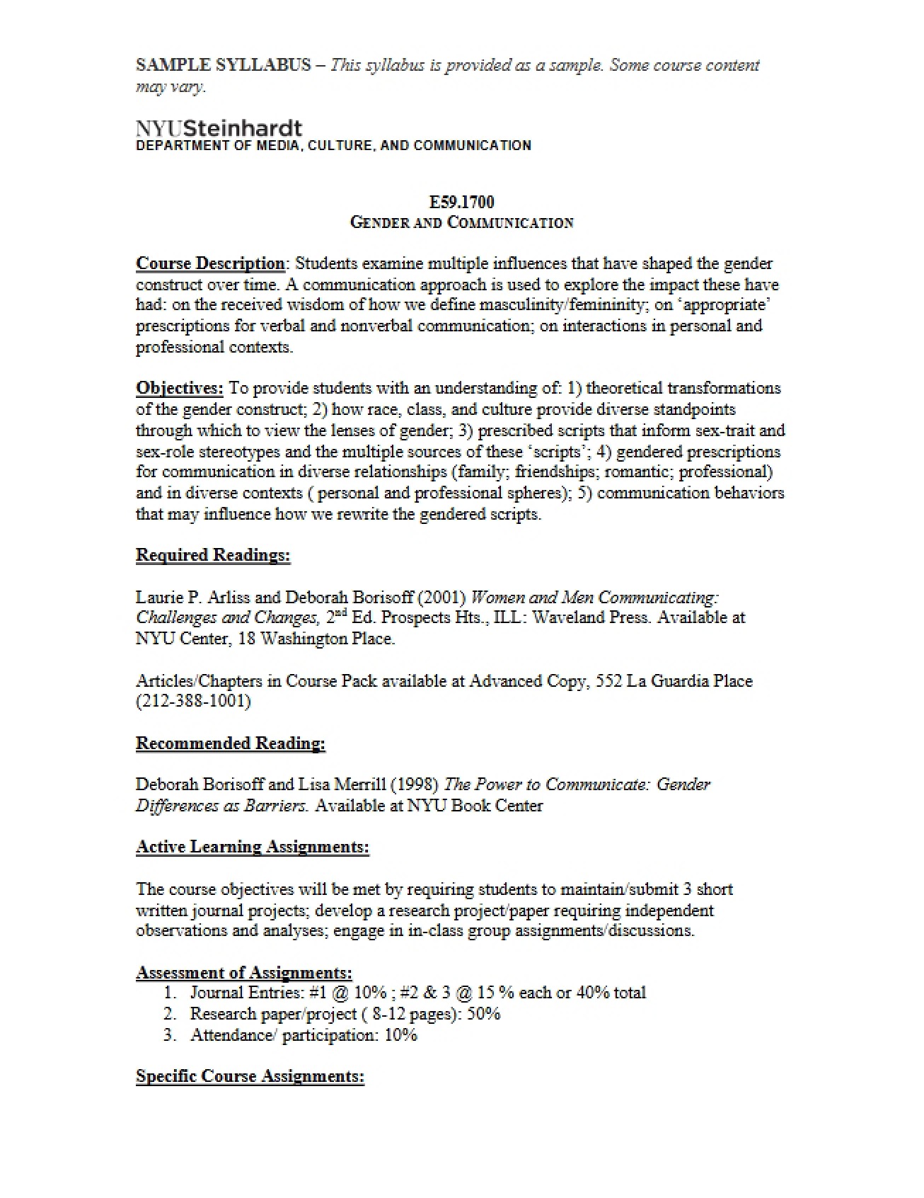 Gender and Communication Course Outline