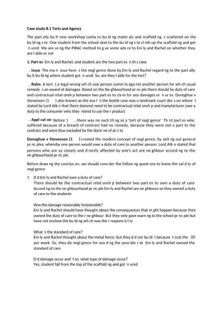 Torts and Agency Law Case Studies