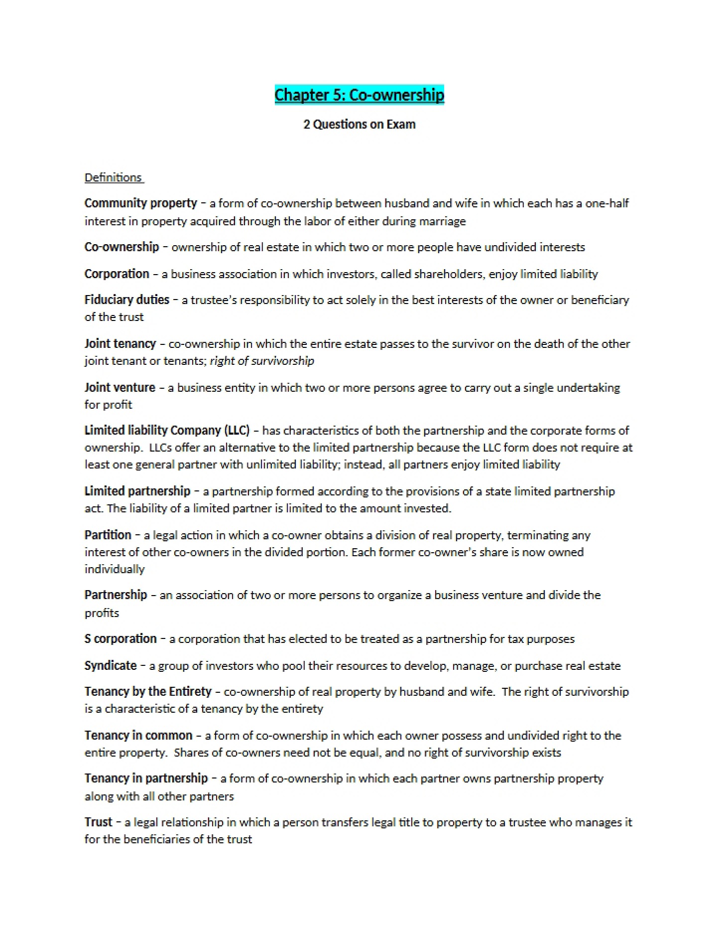 Forms of Co-Ownership