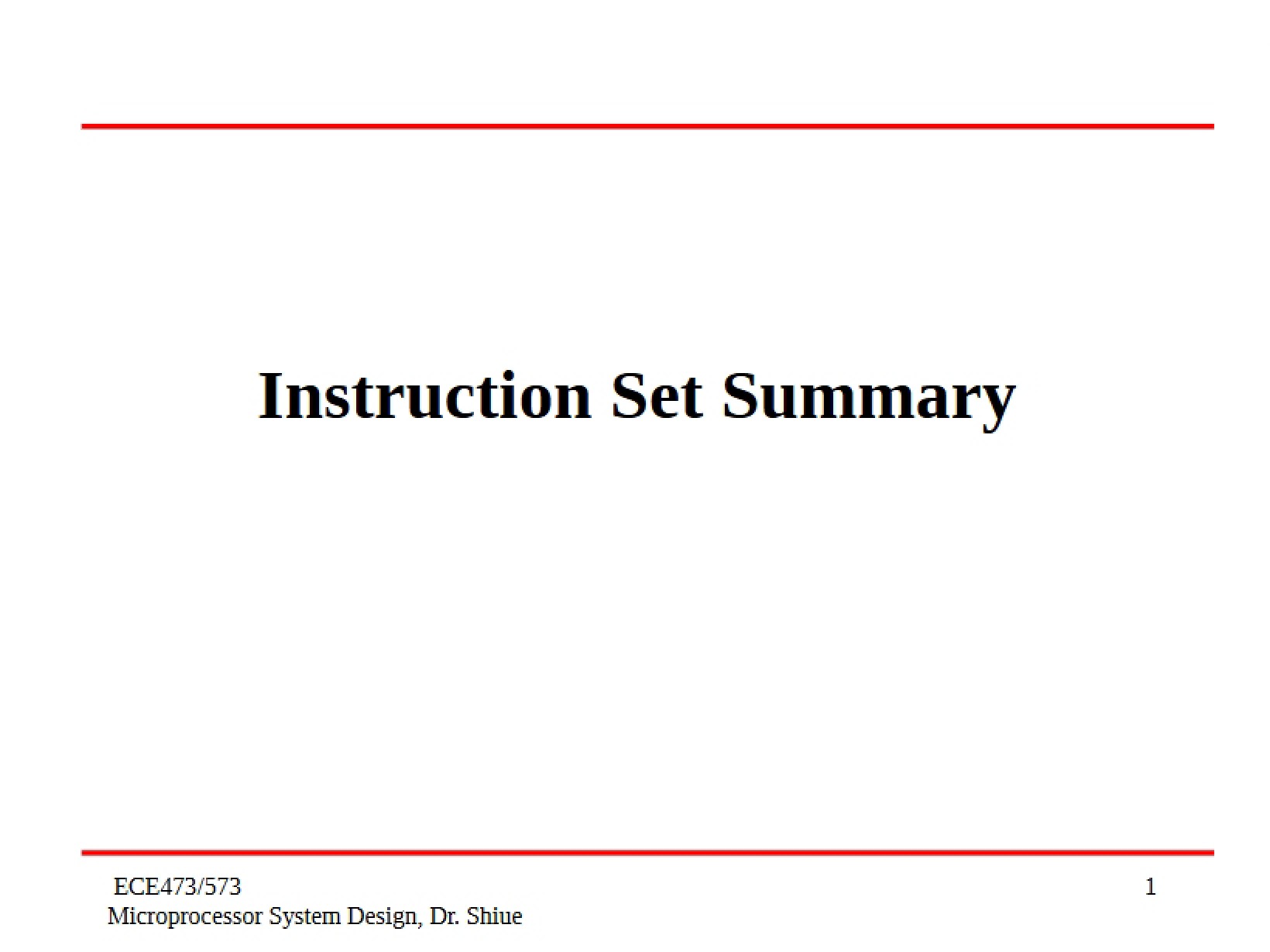 Summary of Instruction Sets