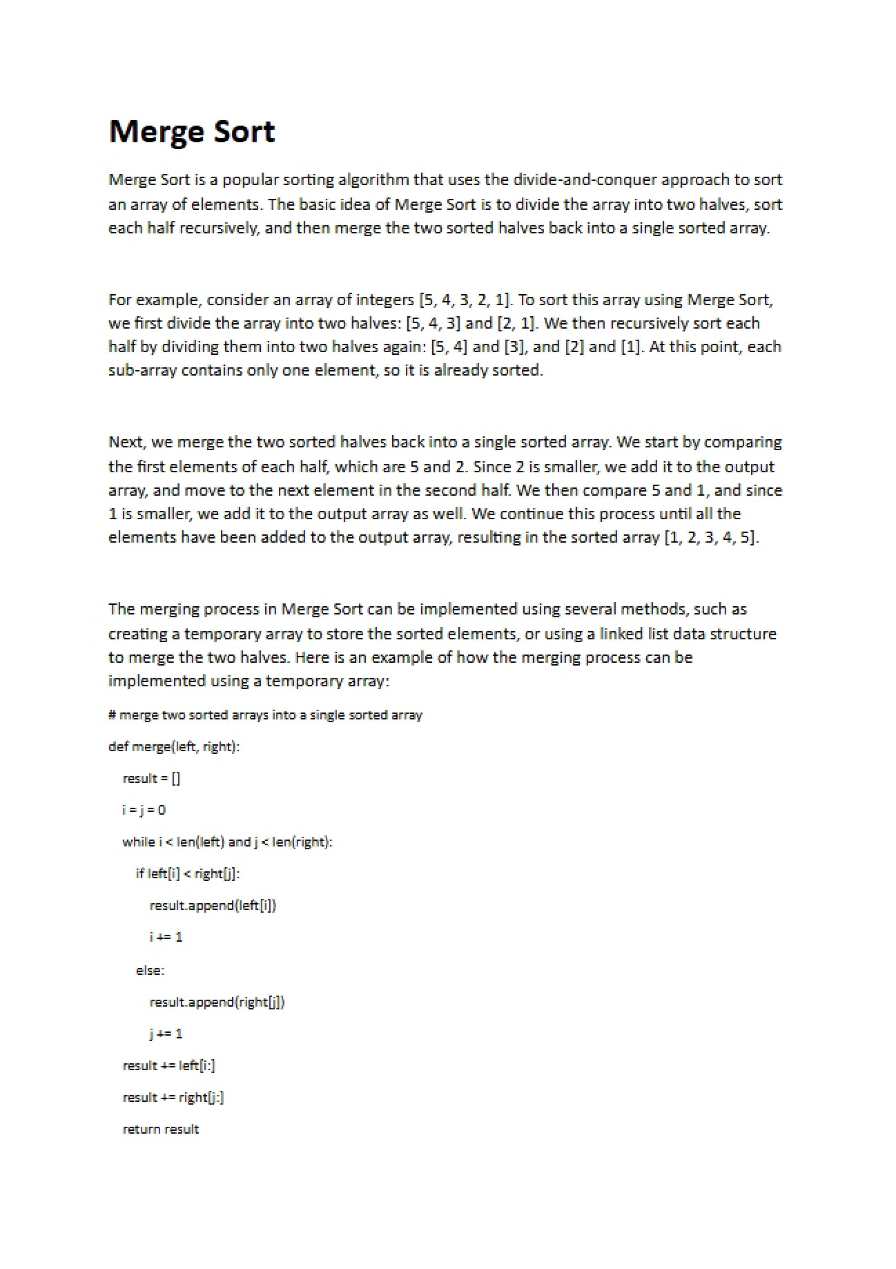 Sorting Algorithms: The Merge Sort Method