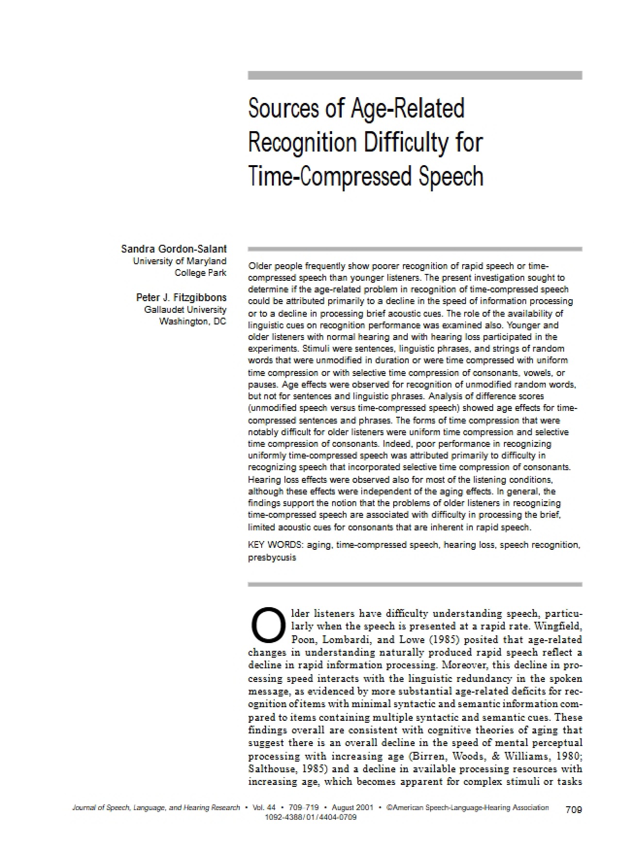 Age-Related Difficulties in Recognizing Time-Compressed Speech