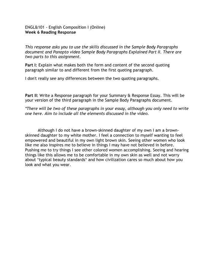 Reading Response for Week 6