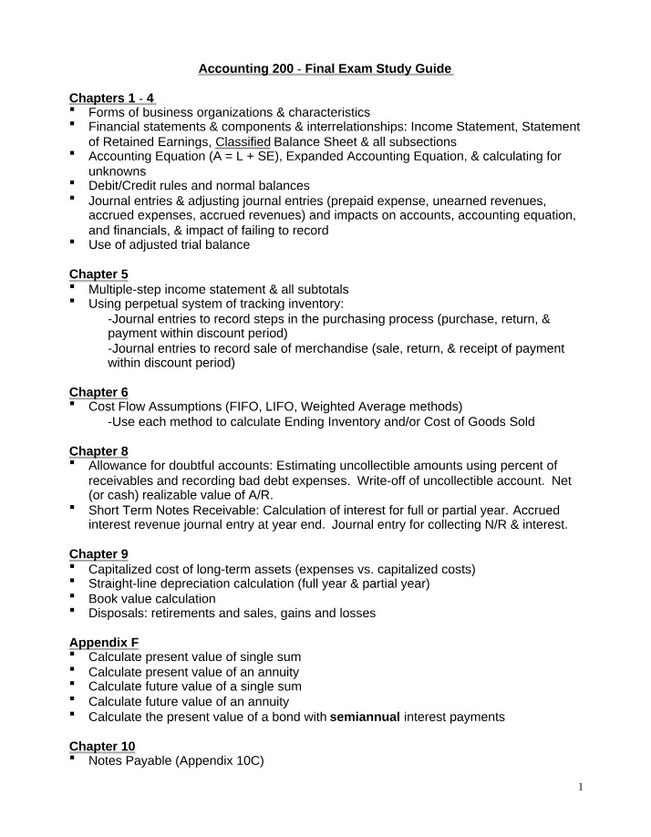 Final Exam Review Problems and Study Guide