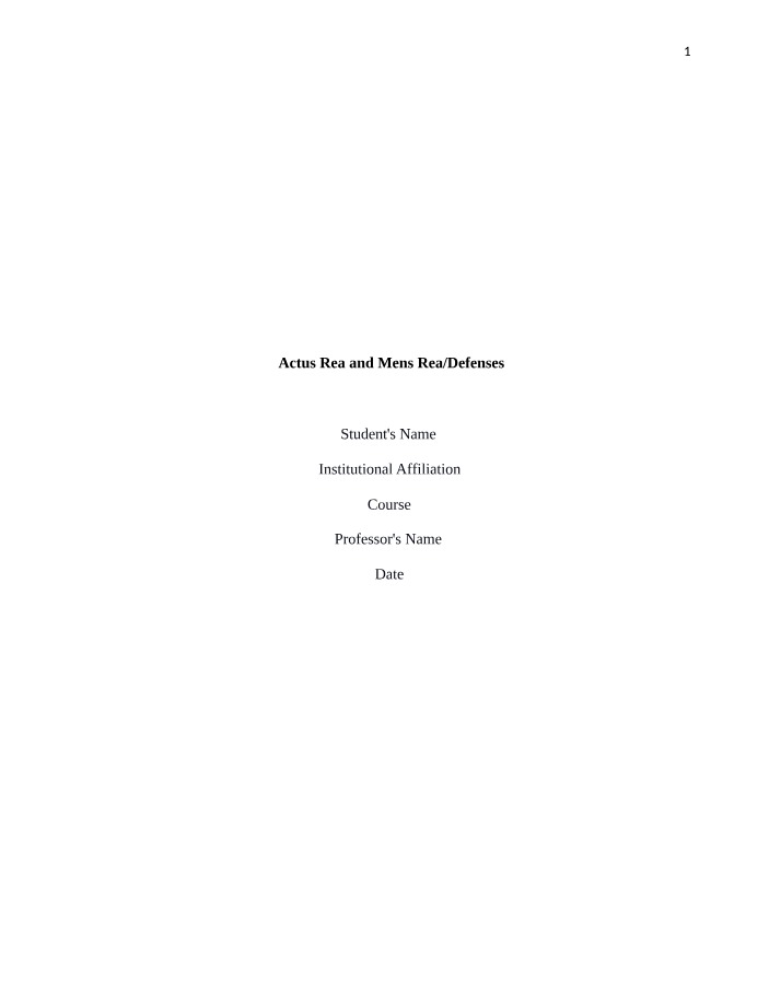 Actus Reus and Mens Rea in Criminal Offenses