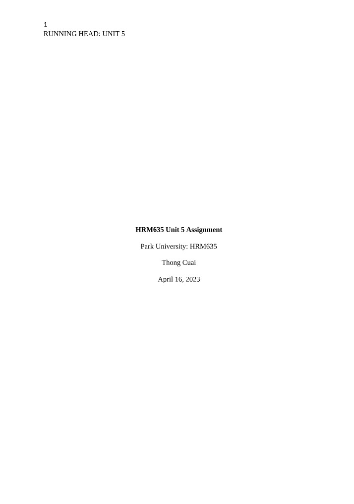 Unit 5 Assignment for HRM635