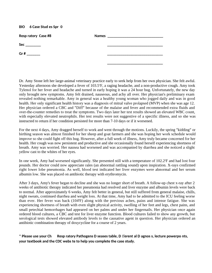Respiratory System Case Study #8