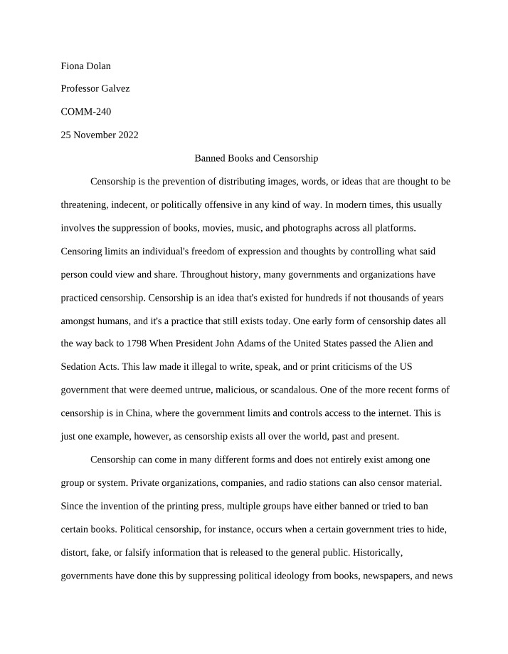 Essay on Banned Books and Censorship