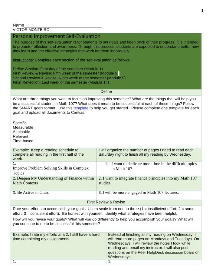 Self-Evaluation for Personal Improvement