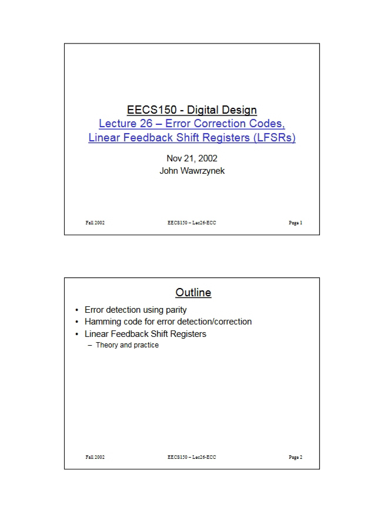 Error Correction and LFSRs