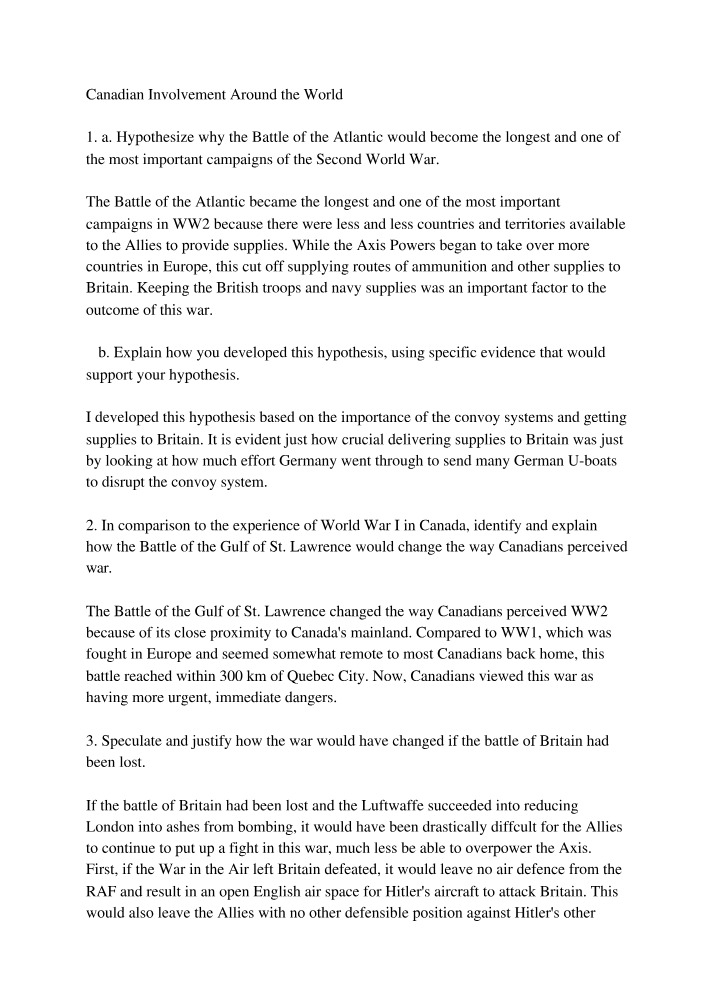 Canadian Involvement in WW2 - The Battle of the Atlantic