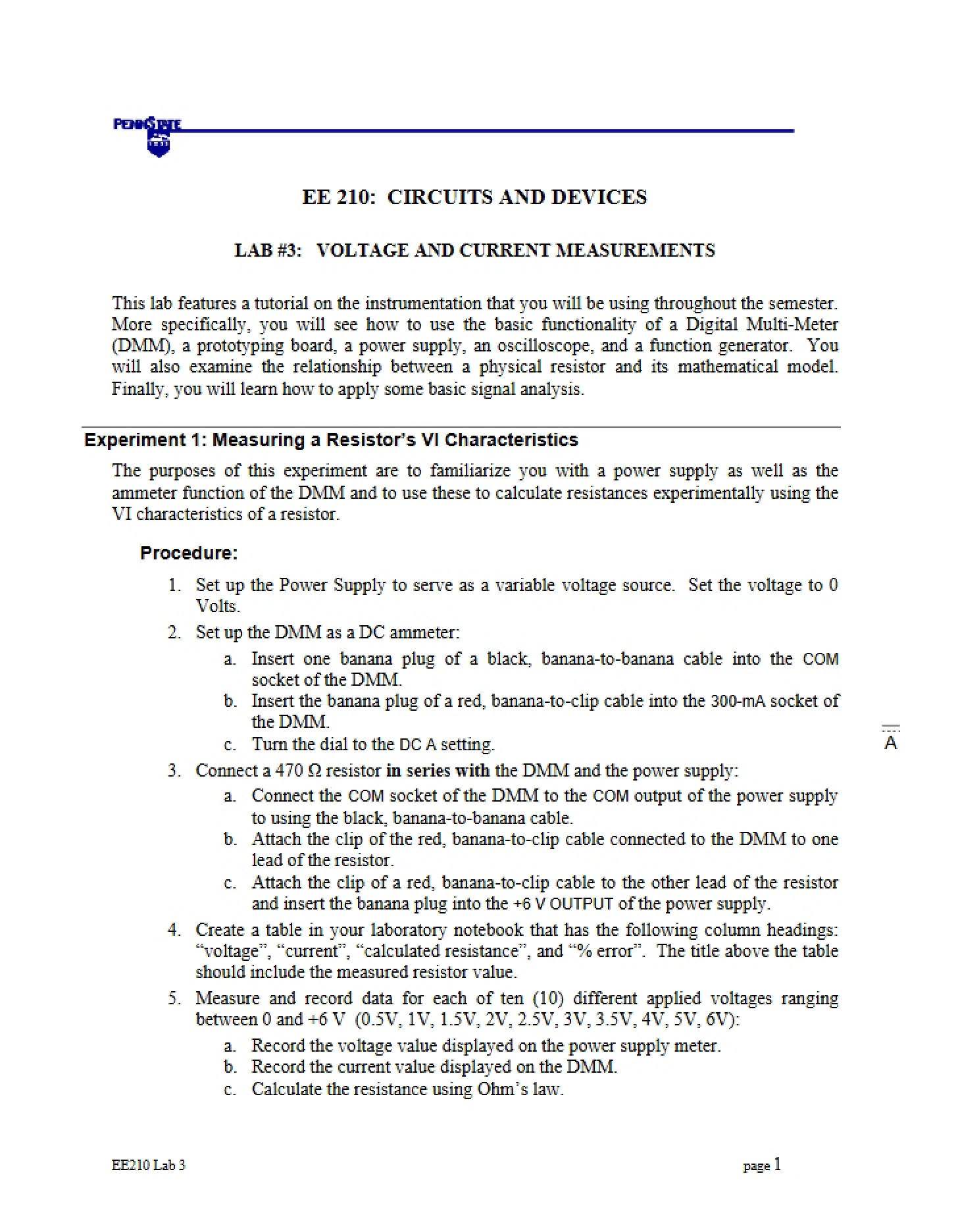 Measurements of Current and Voltage