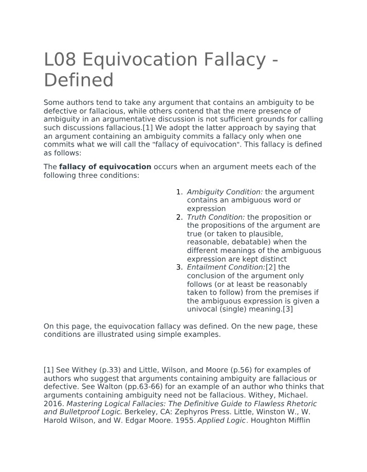 Equivocation Fallacy Definition