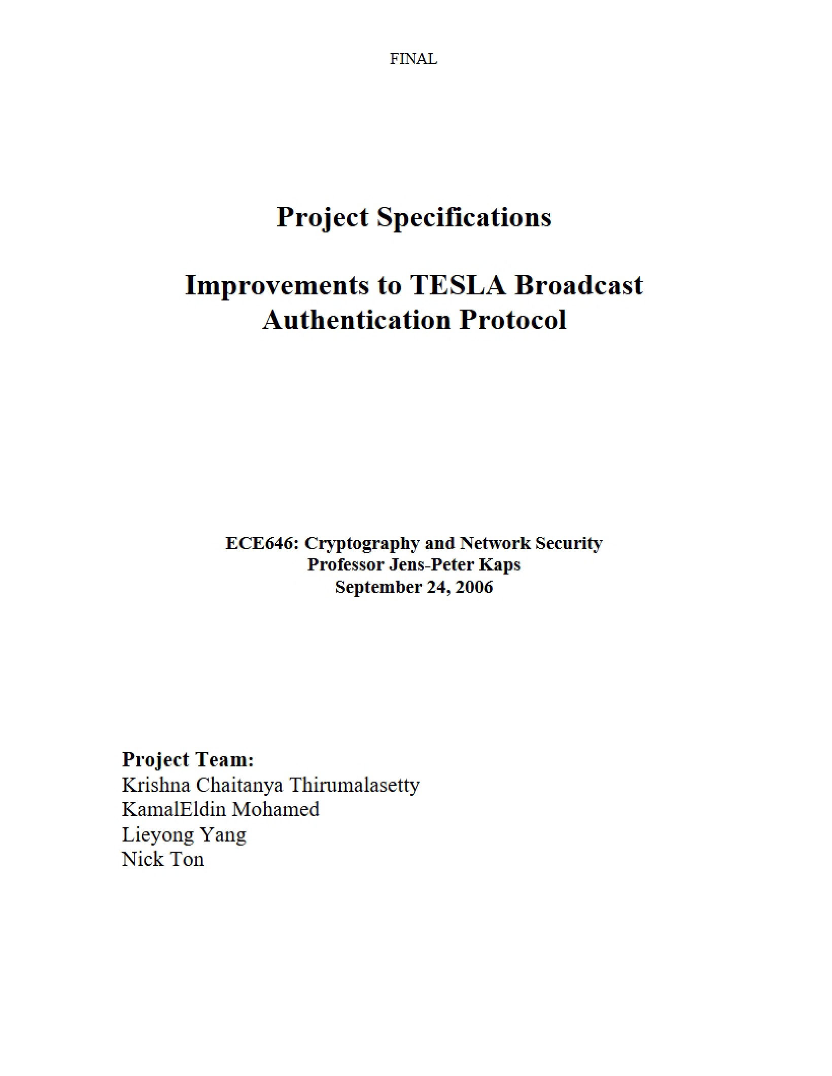 Specifications for Project
