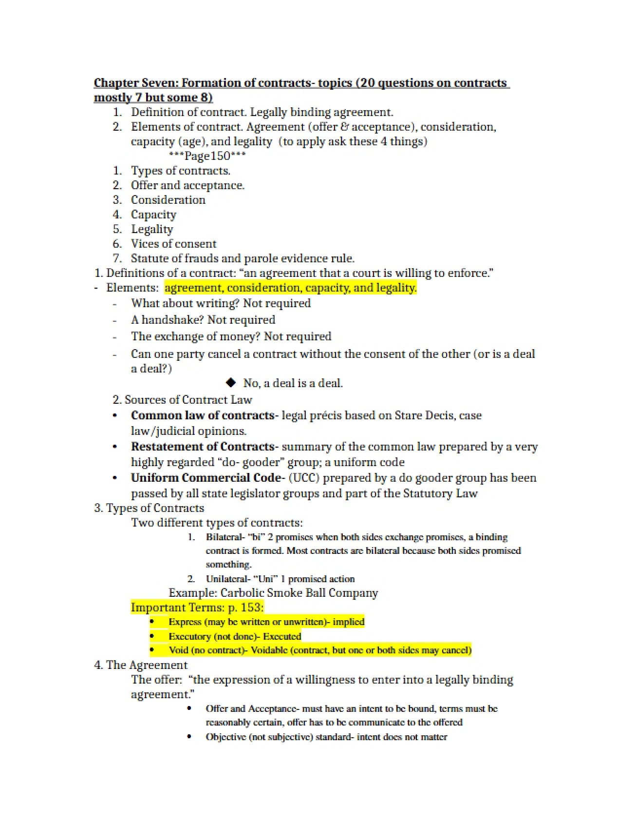 Outline for the Second Business Law Exam