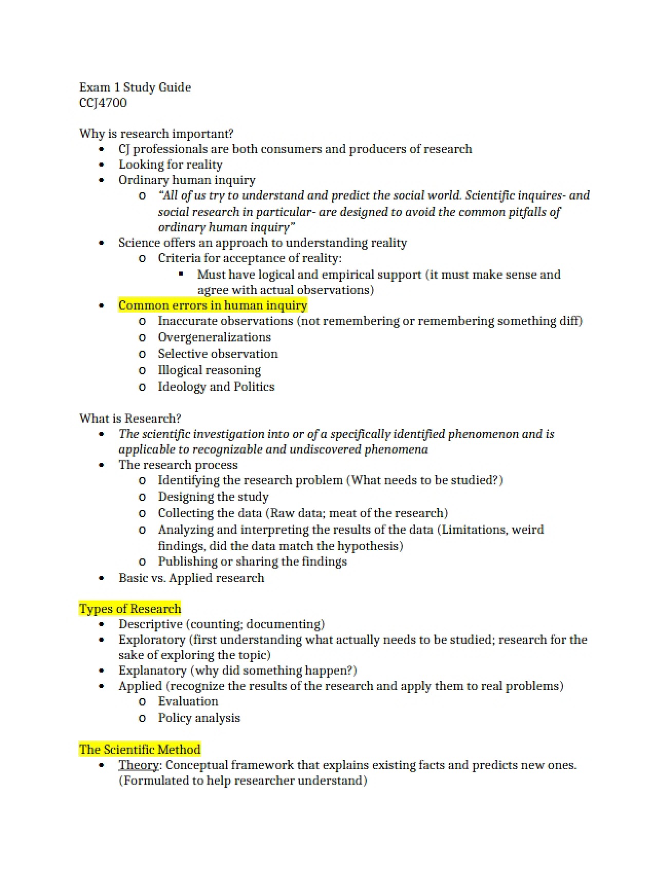 First Set of Exam One Materials