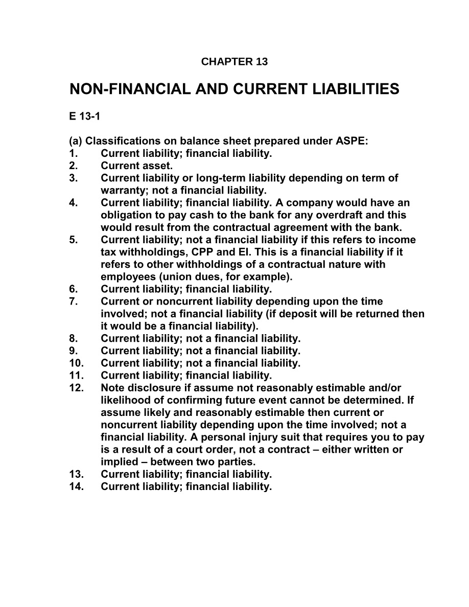 Accounting Exercises - Liabilities and Warranties