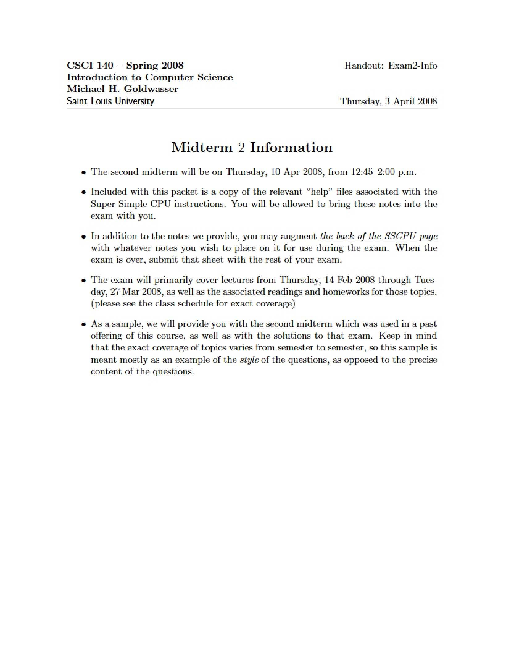 Midterm Two Information